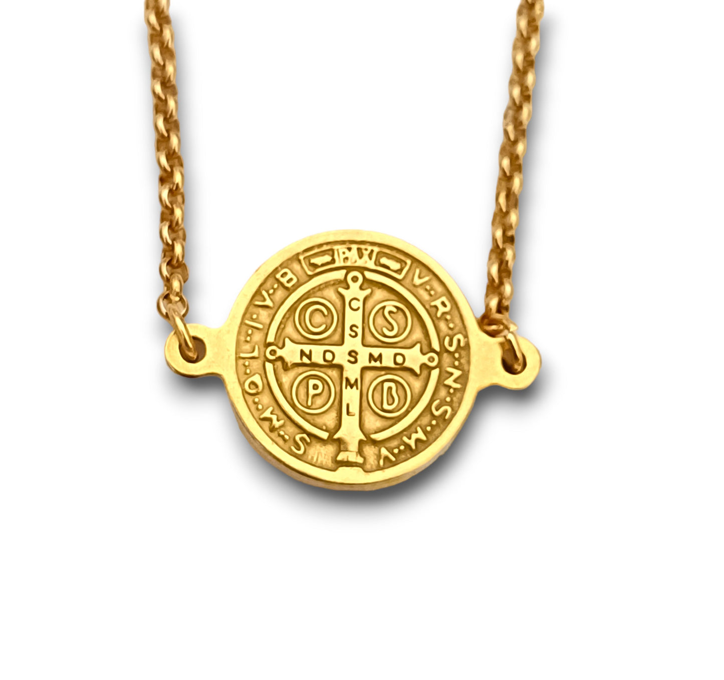 Escapulário Saint Benedict`s Medal - em aço inoxidável dourado