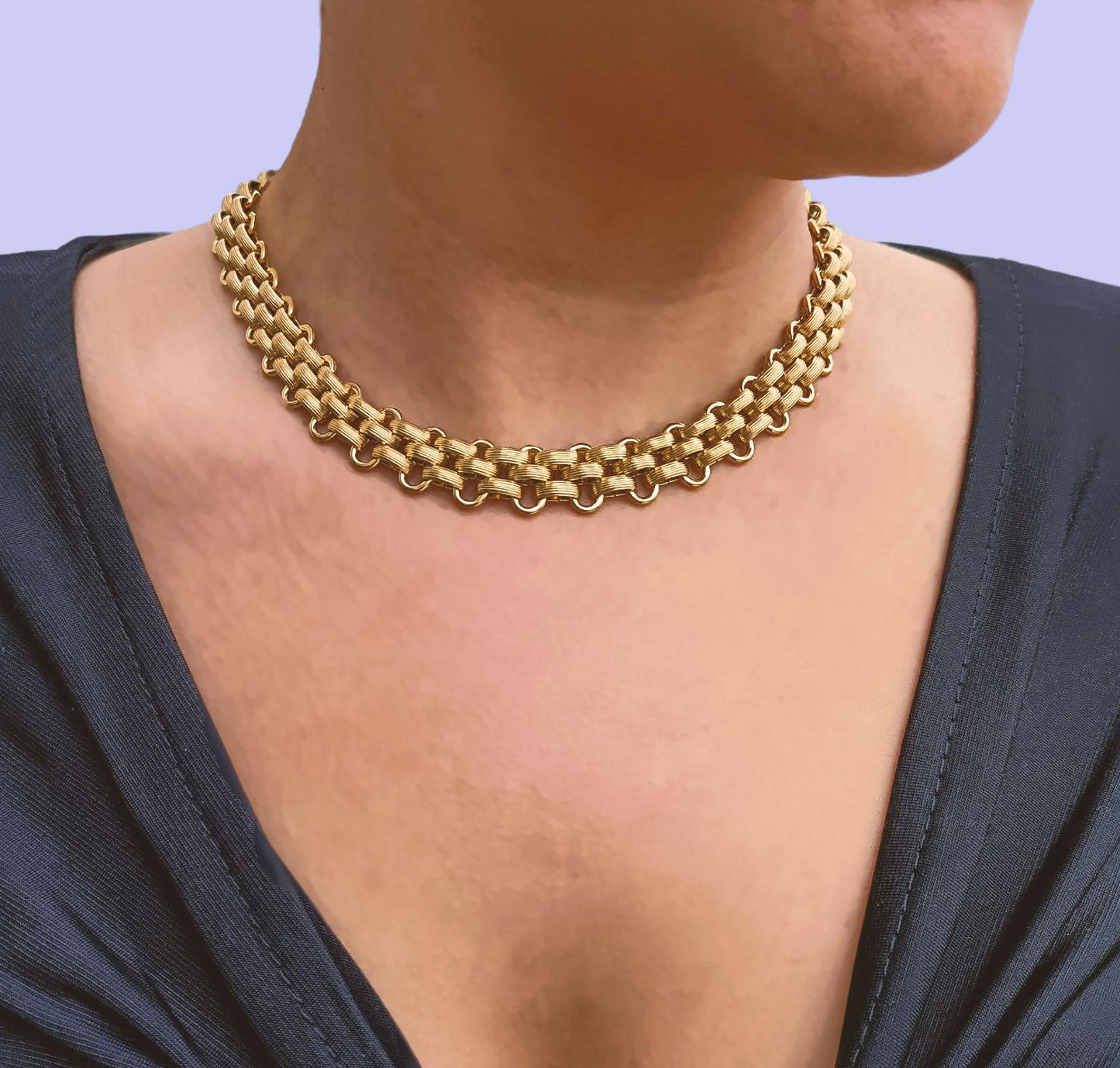 Conjunto Colar e Pulseira Wide Chain - em aço inoxidável dourado