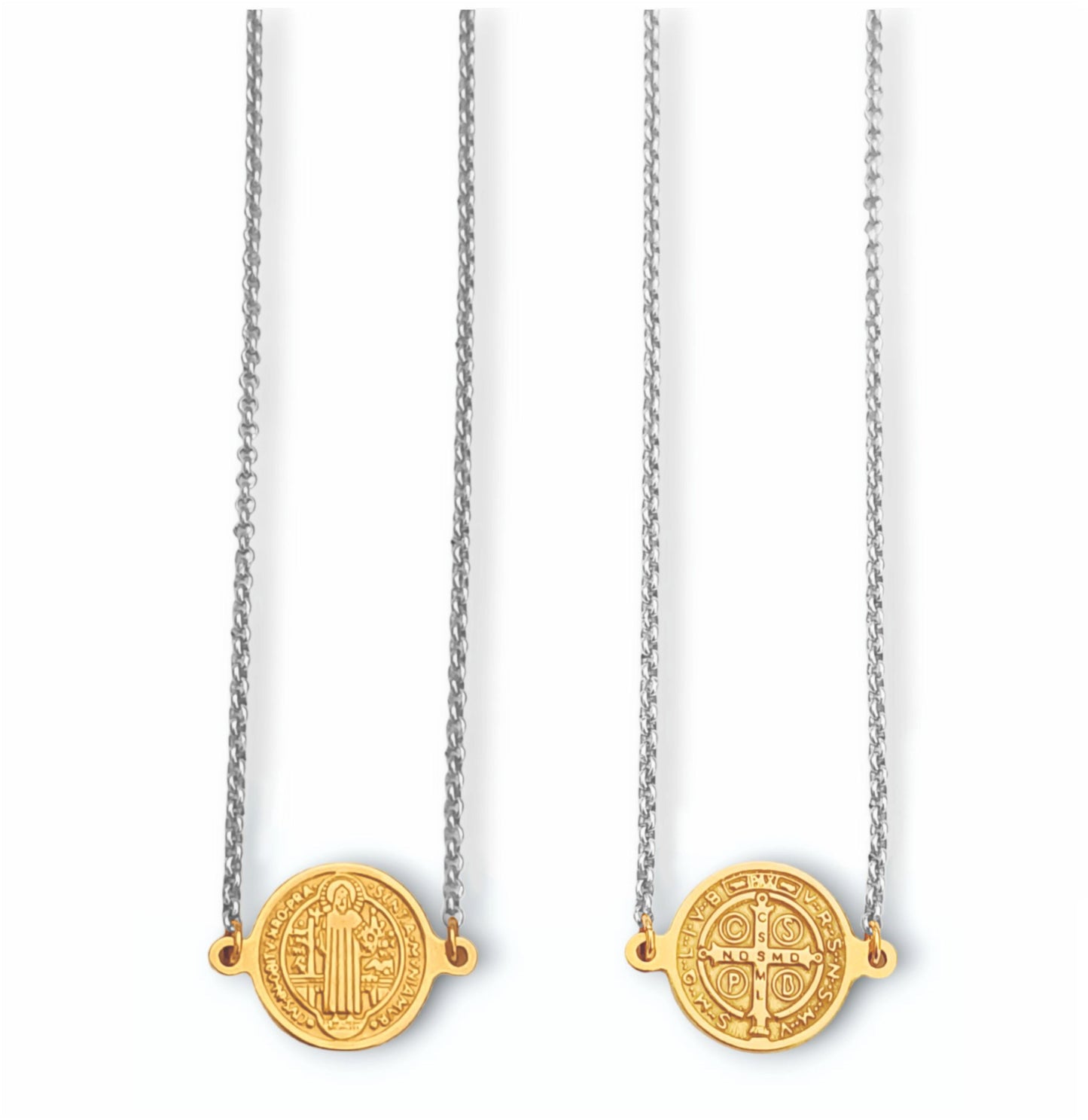 Escapulário Saint Benedict`s Medal - em aço inoxidável dourado