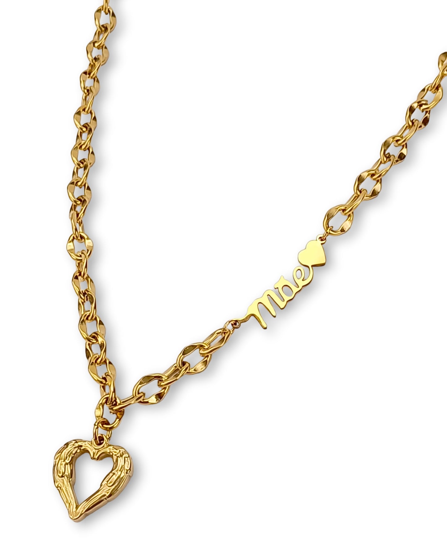 Colar Mother`s Heart - em aço inoxidável dourado