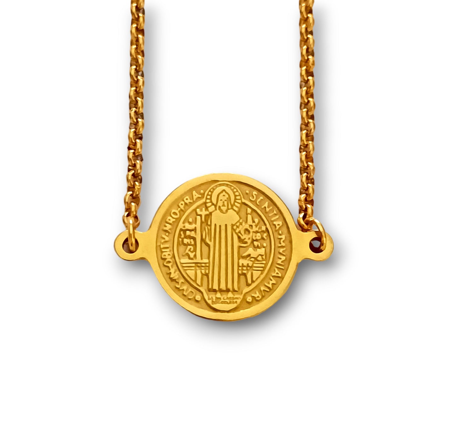 Escapulário Saint Benedict`s Medal - em aço inoxidável dourado