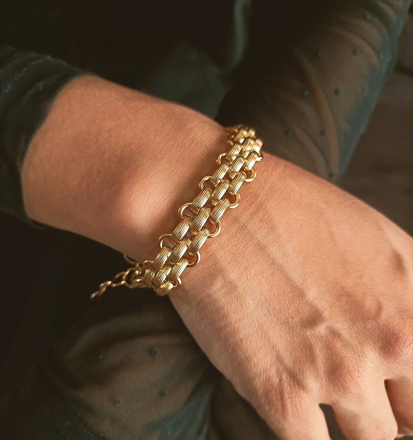 Conjunto Colar e Pulseira Wide Chain - em aço inoxidável dourado