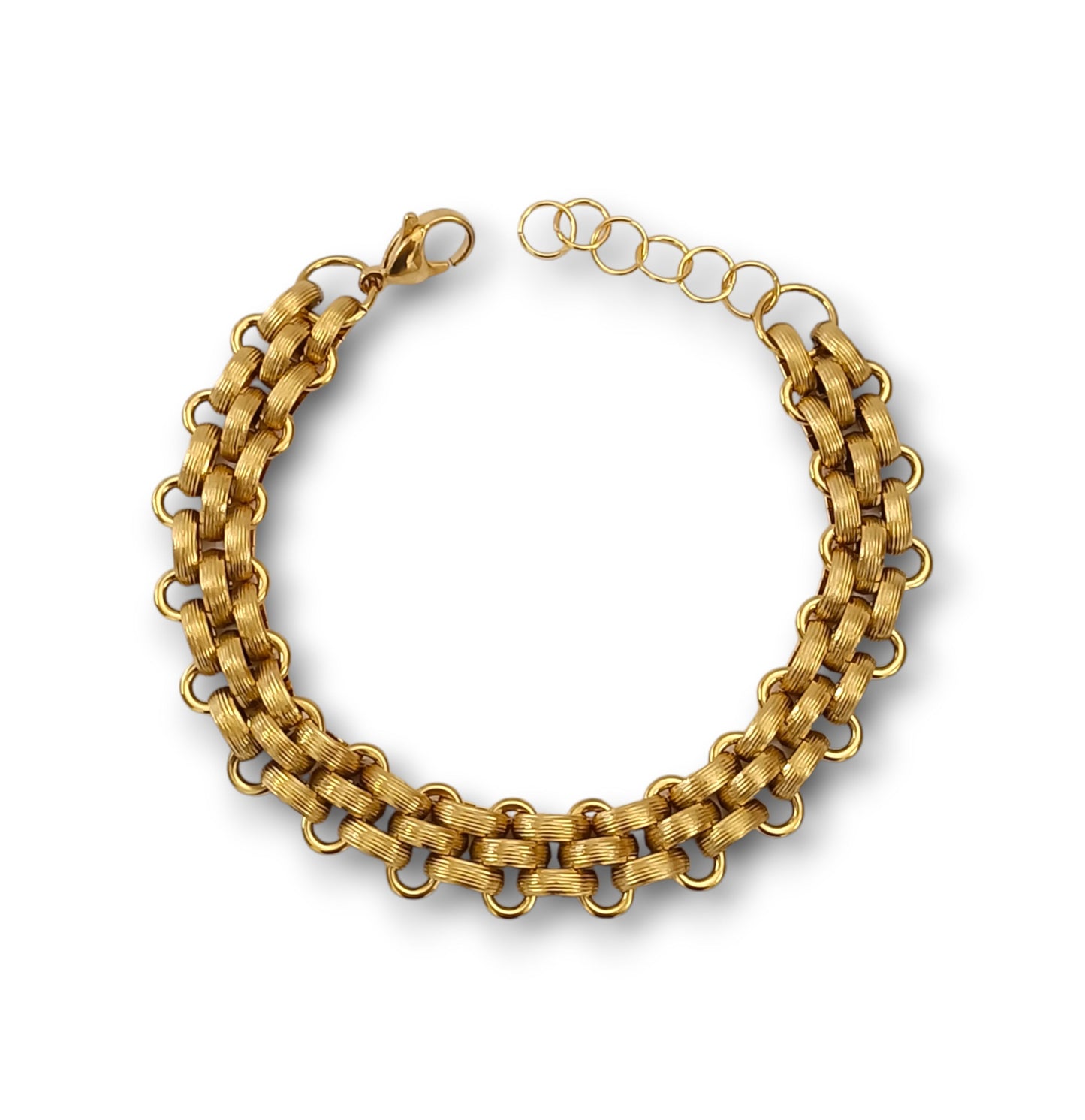 Conjunto Colar e Pulseira Wide Chain - em aço inoxidável dourado