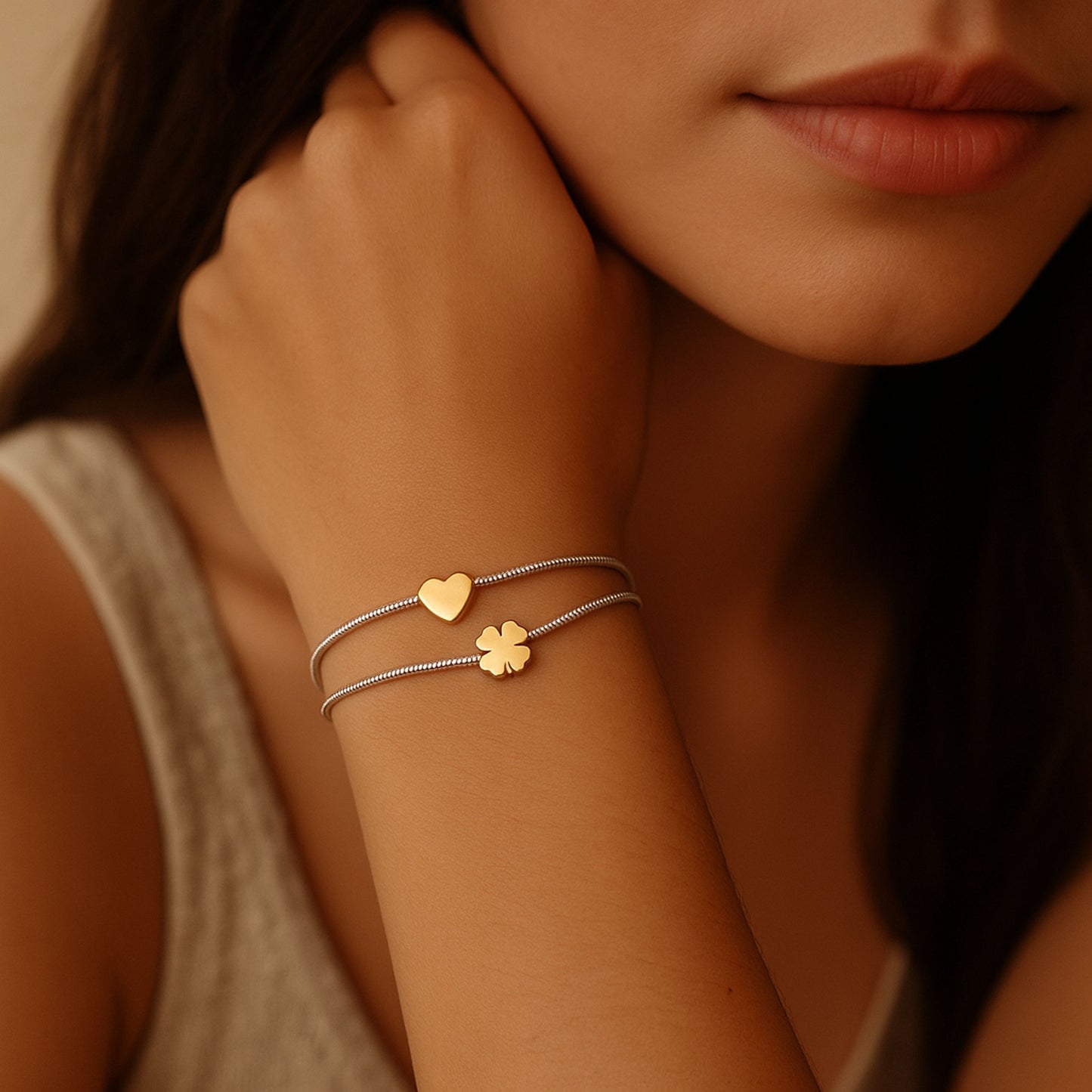 Pulseira Lucky Heart - em aço inoxidável