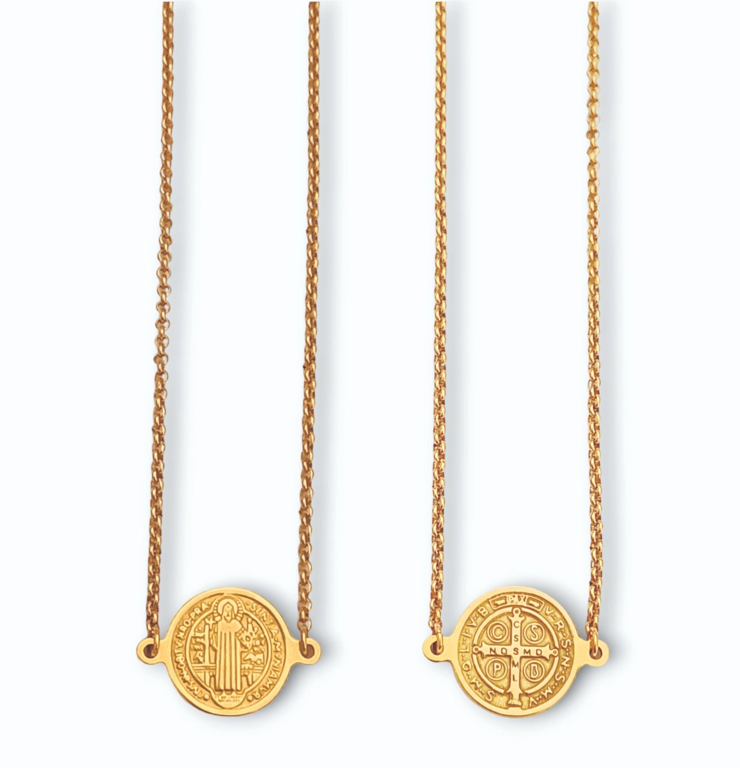 Escapulário Saint Benedict`s Medal - em aço inoxidável dourado