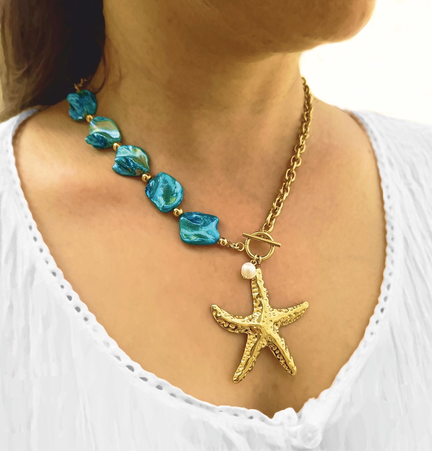 Colar Estrela do Mar - em aço inoxidável dourado