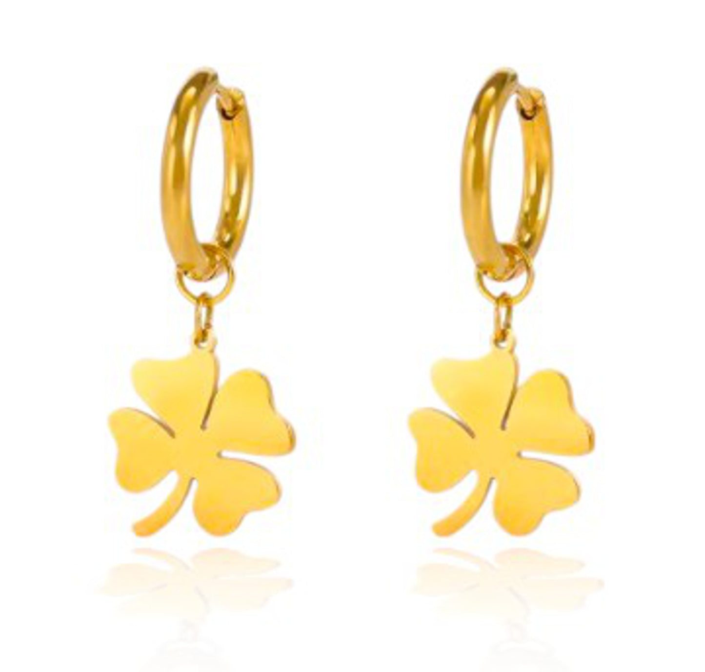 Brincos Big Clover - em aço inoxidável dourado