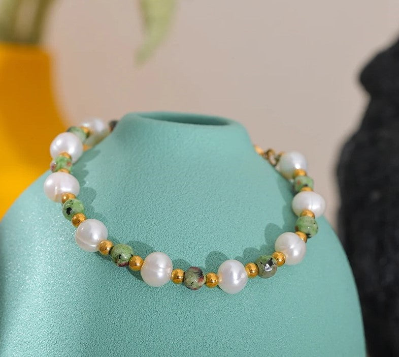 Pulseira Dunne - em pérolas naturais e aço inoxidável