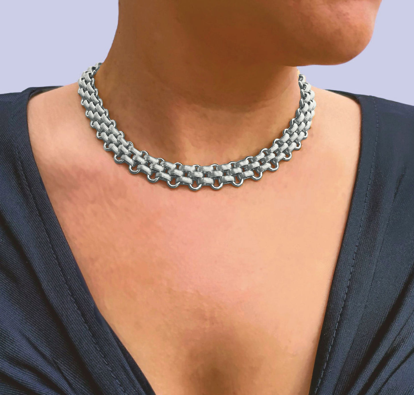Conjunto Colar e Pulseira Wide Chain - em aço inoxidável