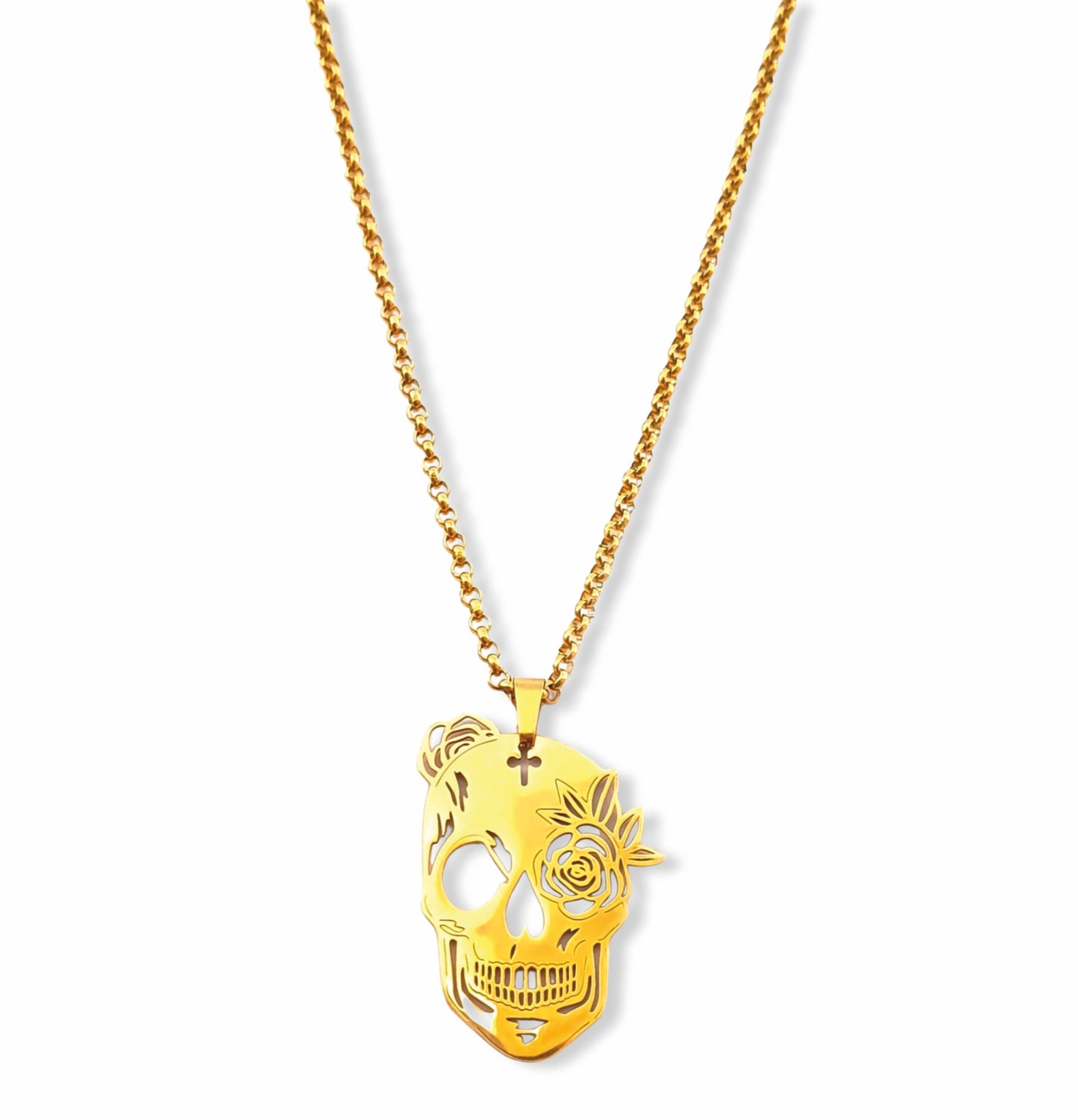 Colar Skull - em aço inoxidável dourado