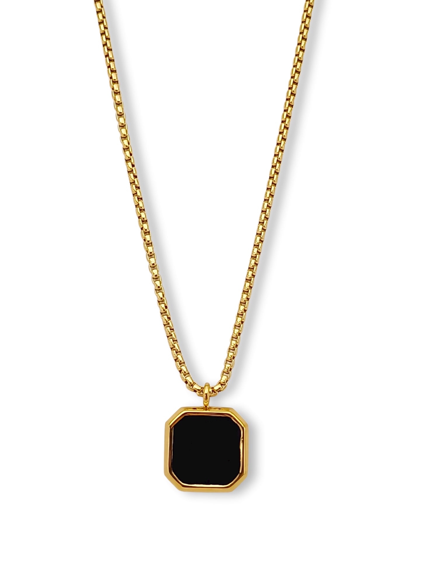Colar Black Stone - em aço inoxidável dourado