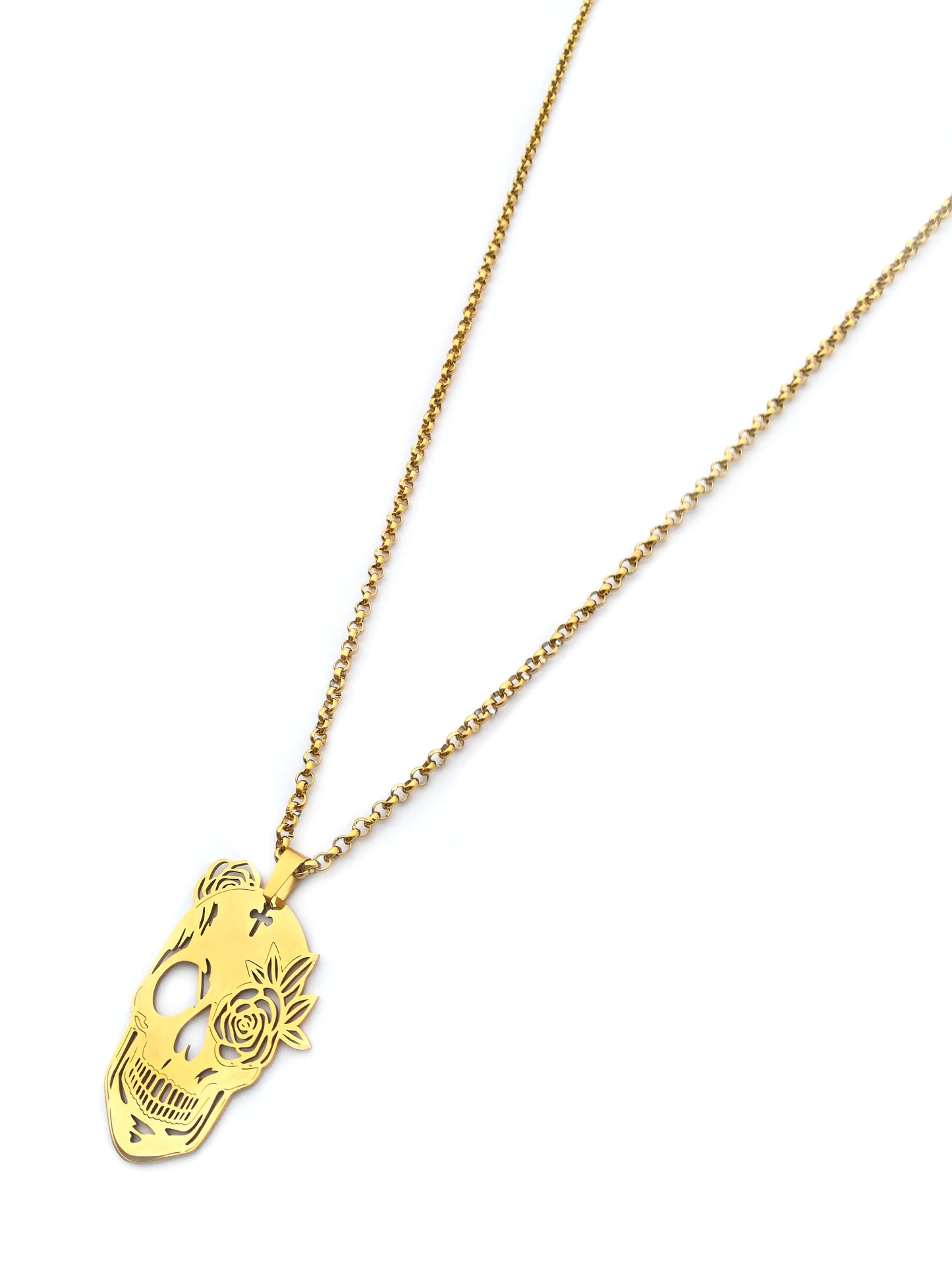 Colar Skull - em aço inoxidável dourado