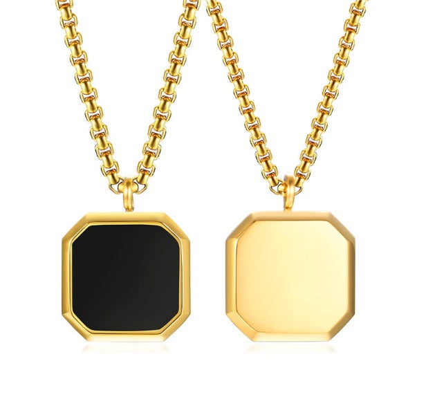 Colar Black Stone - em aço inoxidável dourado
