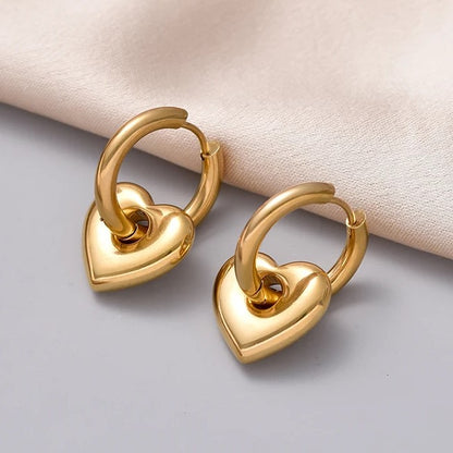 Brincos Golden Heart- em aço inoxidável