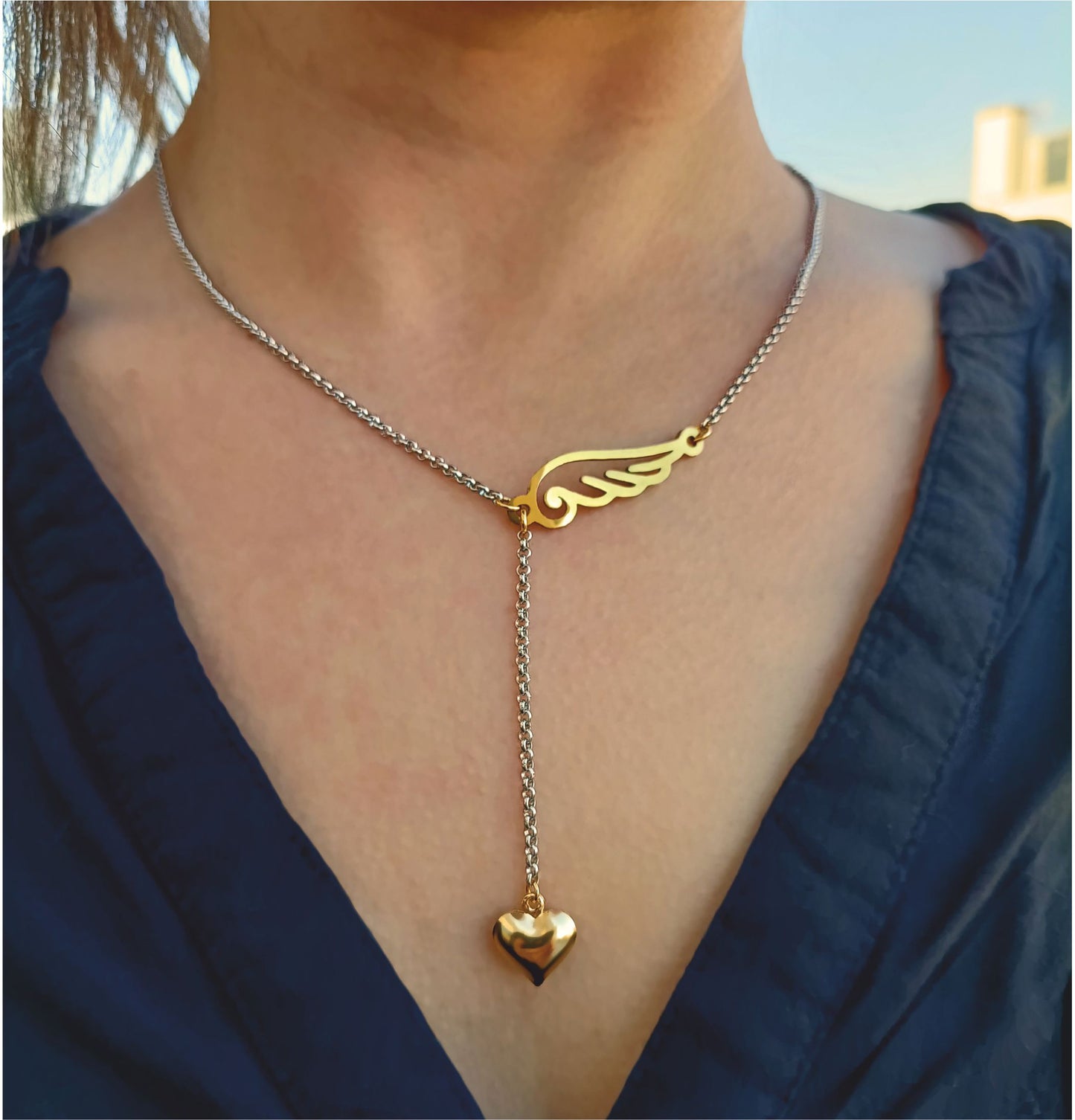 Conjunto Colar e Pulseira Angel of Love Gold - em aço inoxidável