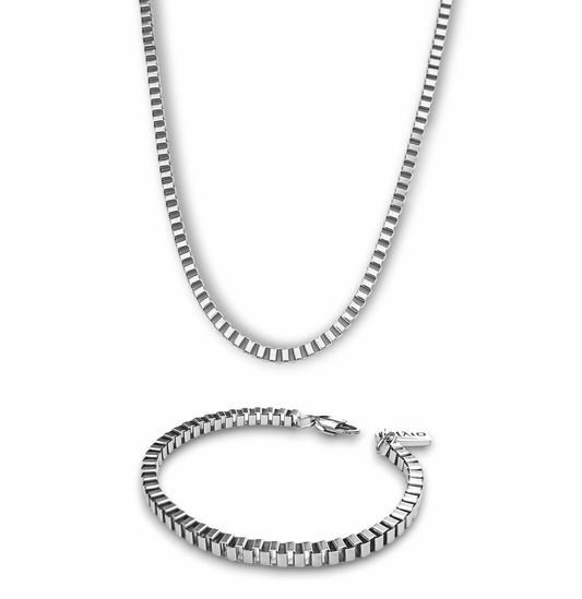 Conjunto Colar e Pulseira Caius - em aço inoxidável