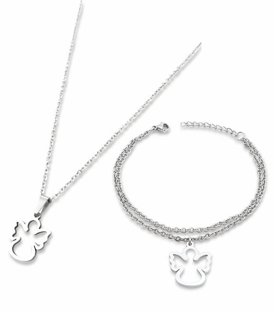Conjunto Colar e Pulseira Dina - em aço inoxidável