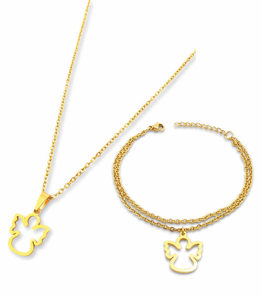 Conjunto Colar e Pulseira Dina - em aço inoxidável dourado
