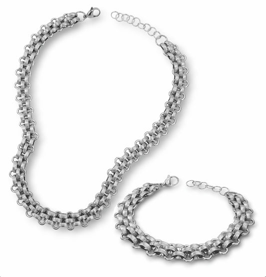 Conjunto Colar e Pulseira Wide Chain - em aço inoxidável