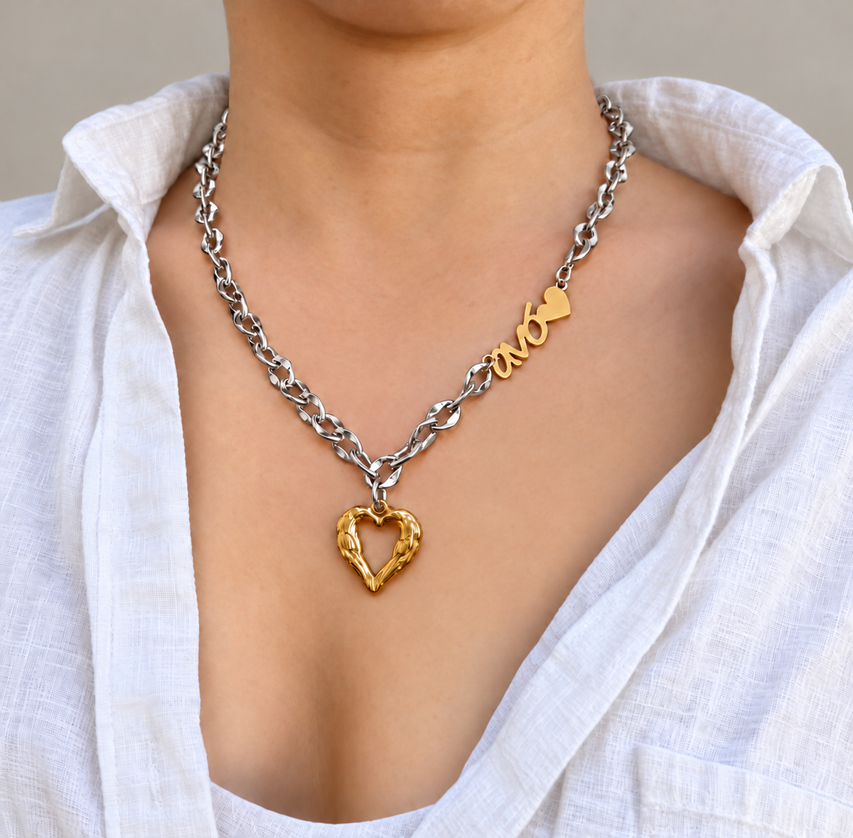 Colar Grandmother Heart Silver - em aço inoxidável