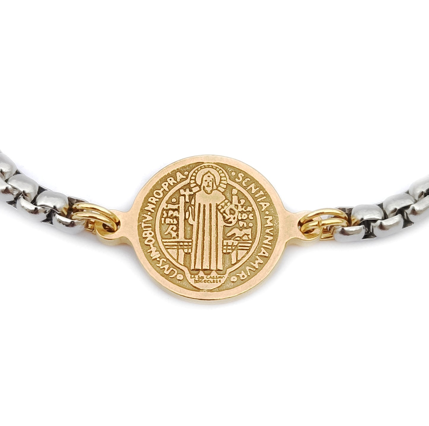 Pulseira St. Benedict`s - em aço inoxidável dourado