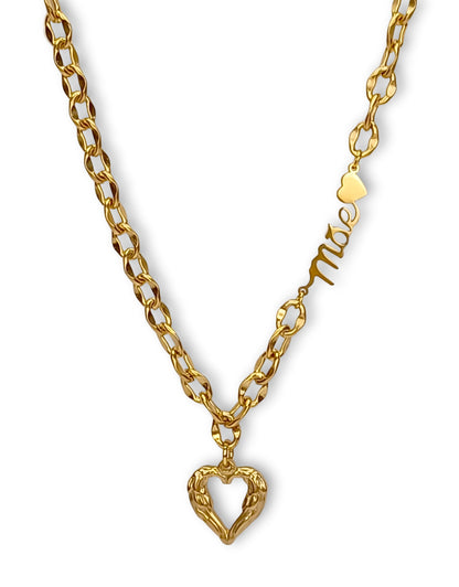 Colar Mother`s Heart - em aço inoxidável dourado