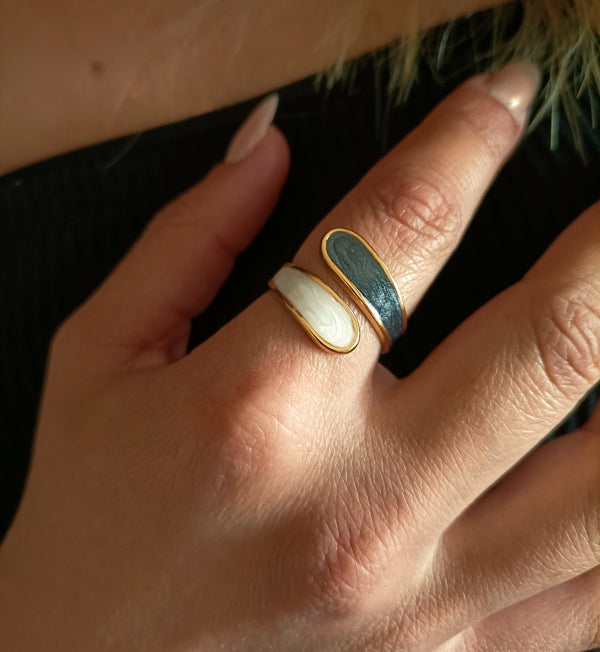 Anel Black & White - em aço inoxidável