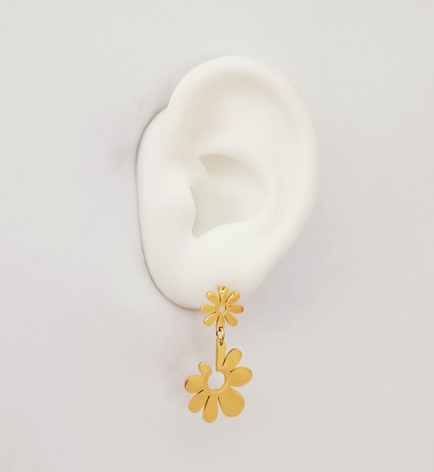 Brincos Two Flowers Gold - em aço inoxidável