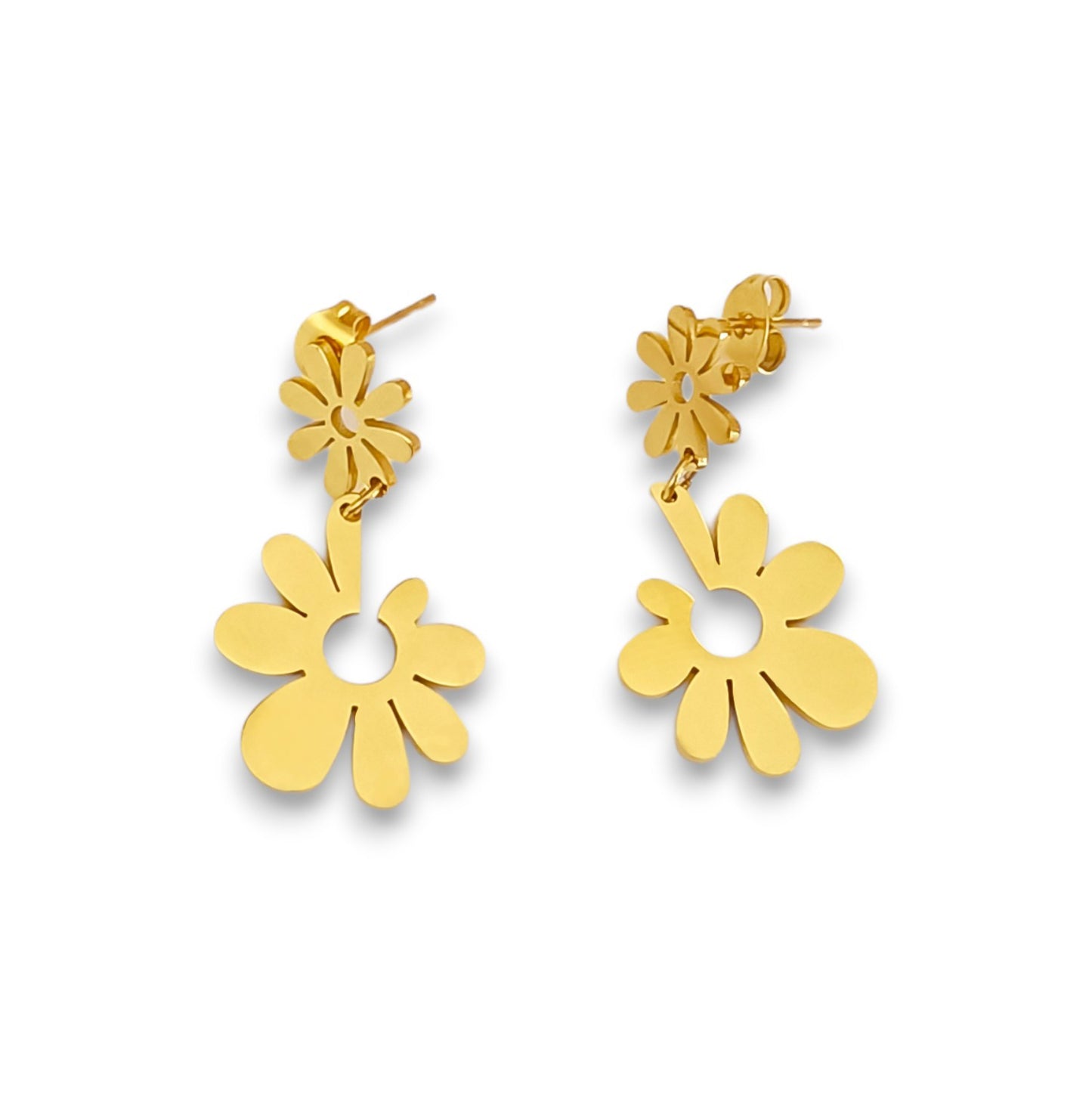 Brincos Two Flowers Gold - em aço inoxidável