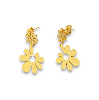 Brincos Two Flowers Gold - em aço inoxidável