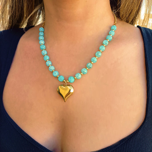 Colar Blue Love  - em aço inoxidável & pedras naturais