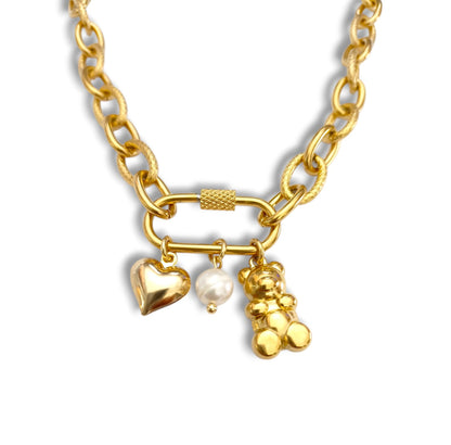 Colar Little Bear - em aço inoxidável dourado