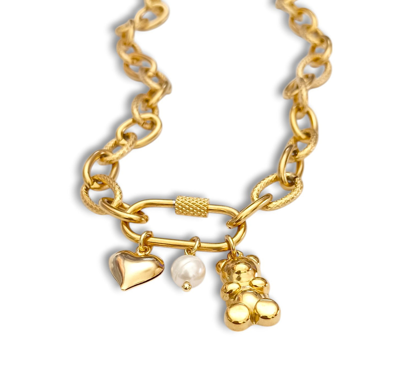 Colar Little Bear - em aço inoxidável dourado