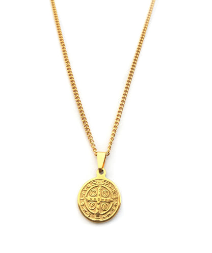 Colar São Bento - em aço inoxidável dourado