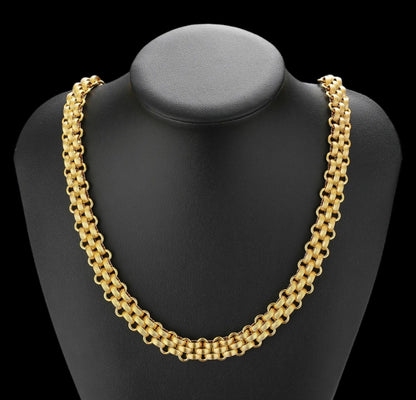 Conjunto Colar e Pulseira Wide Chain - em aço inoxidável dourado