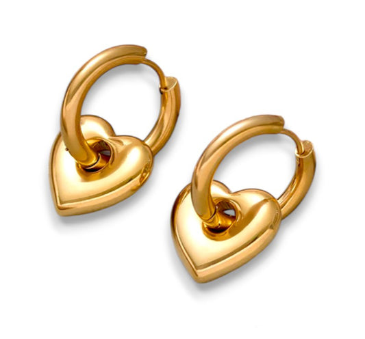 Brincos Golden Heart- em aço inoxidável