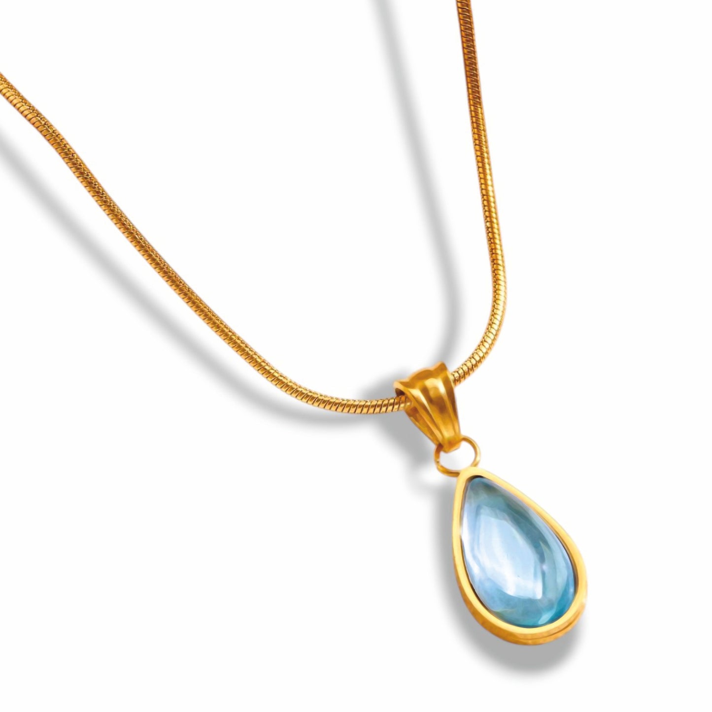 Colar Blue Drop - em aço inoxidável dourado