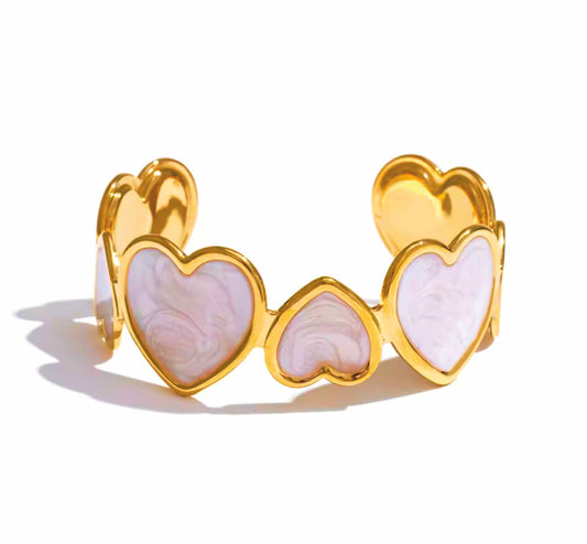 Pulseira White Hearts - em aço inoxidável