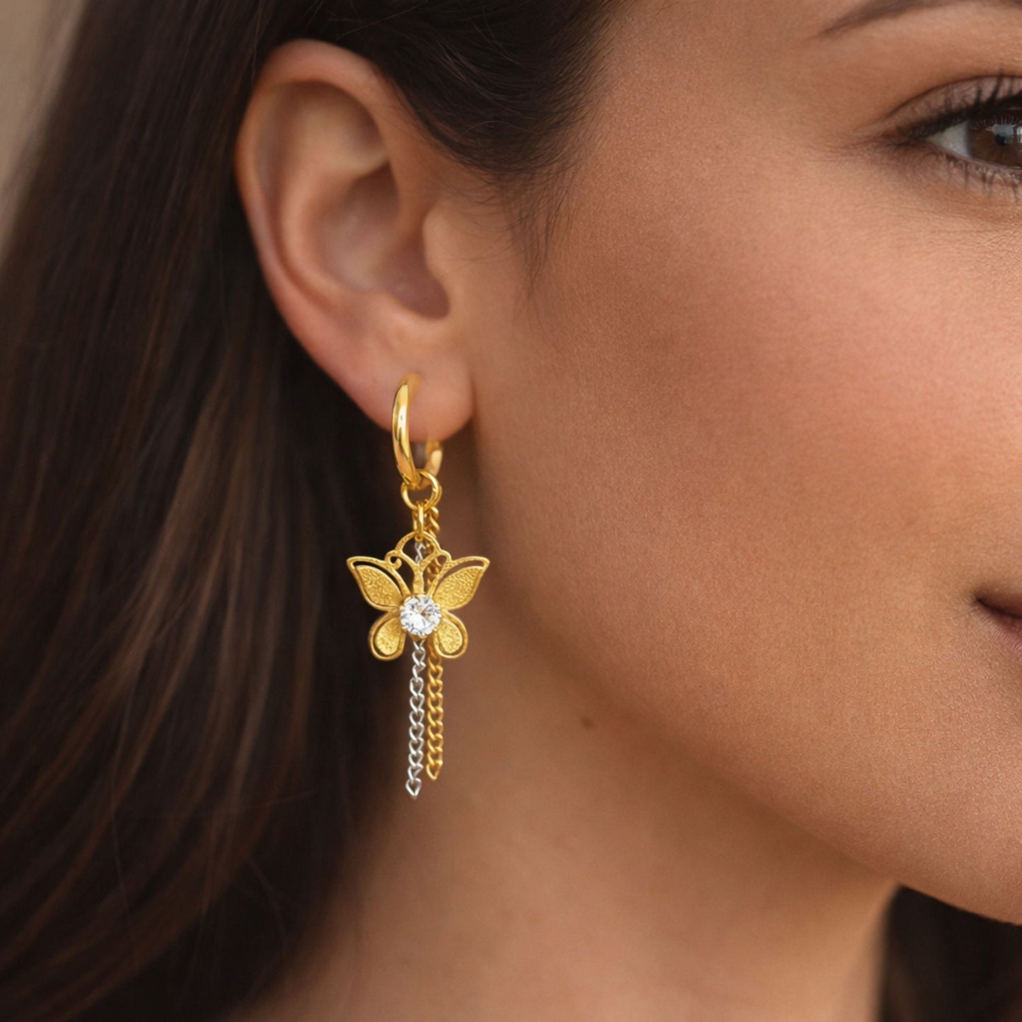 Brincos Papillon Gold - em aço inoxidável
