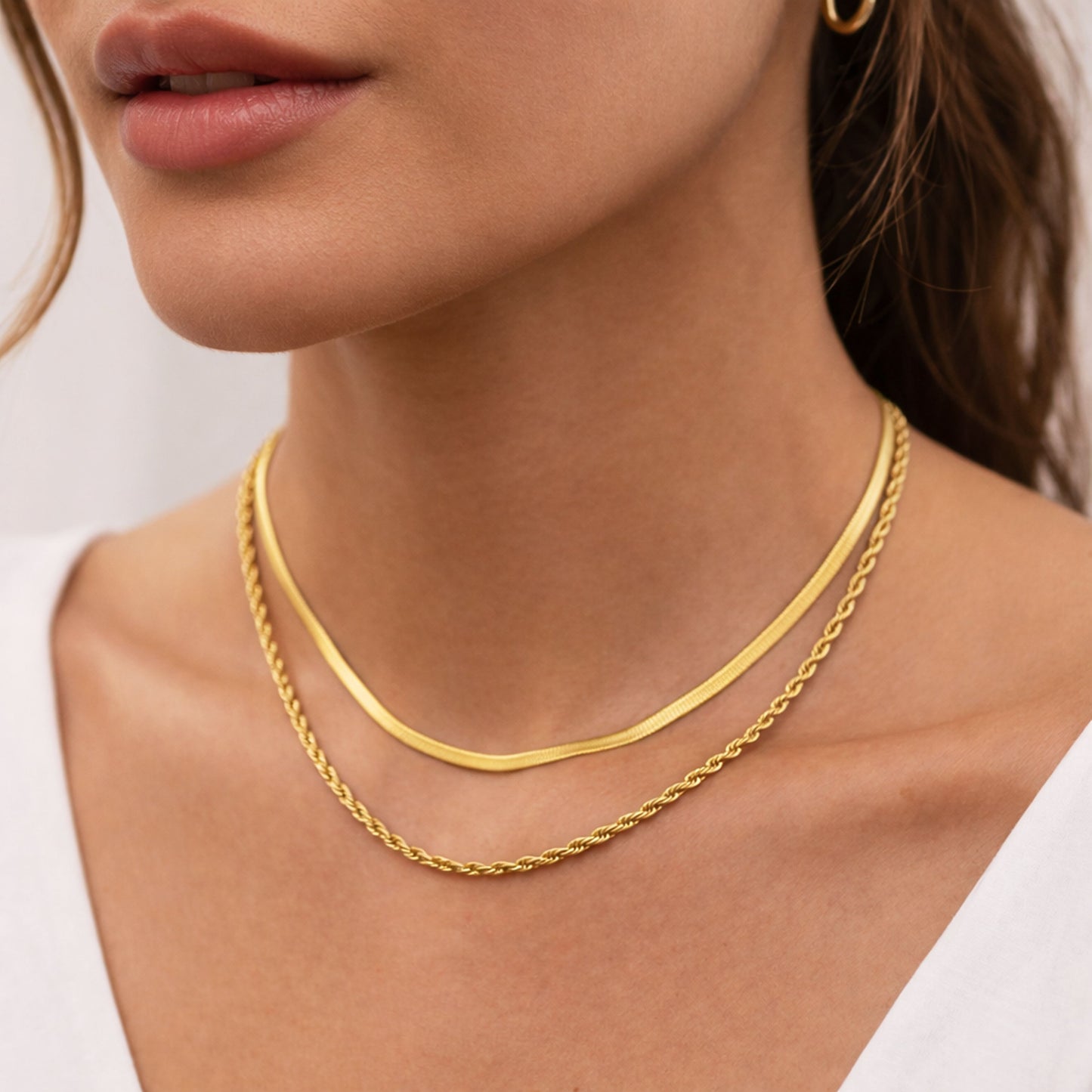Colar Brunna - conjunto 2 colares em aço inoxidável dourado