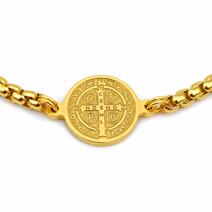 Pulseira St. Benedict`s - em aço inoxidável dourado