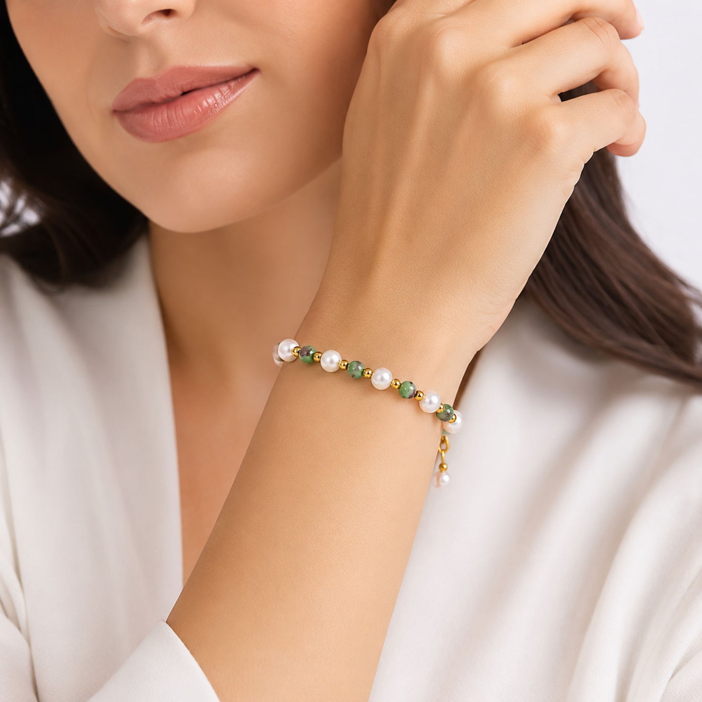 Pulseira Dunne  - em pérolas naturais e aço inoxidável