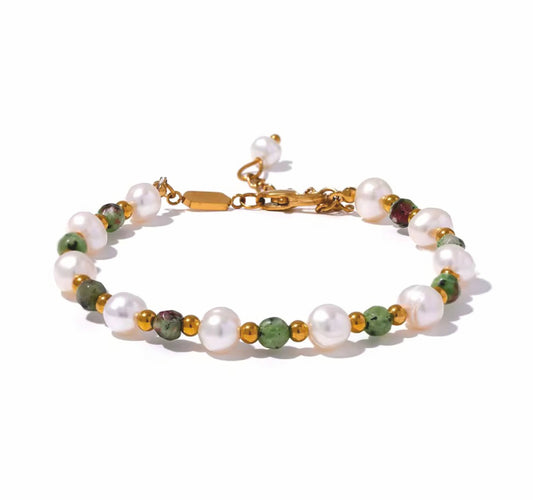 Pulseira Dunne  - em pérolas naturais e aço inoxidável