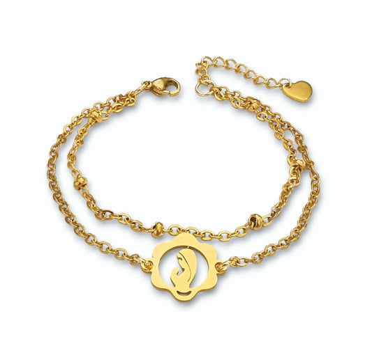 Pulseira Nossa Senhora - em aço inoxidável dourado