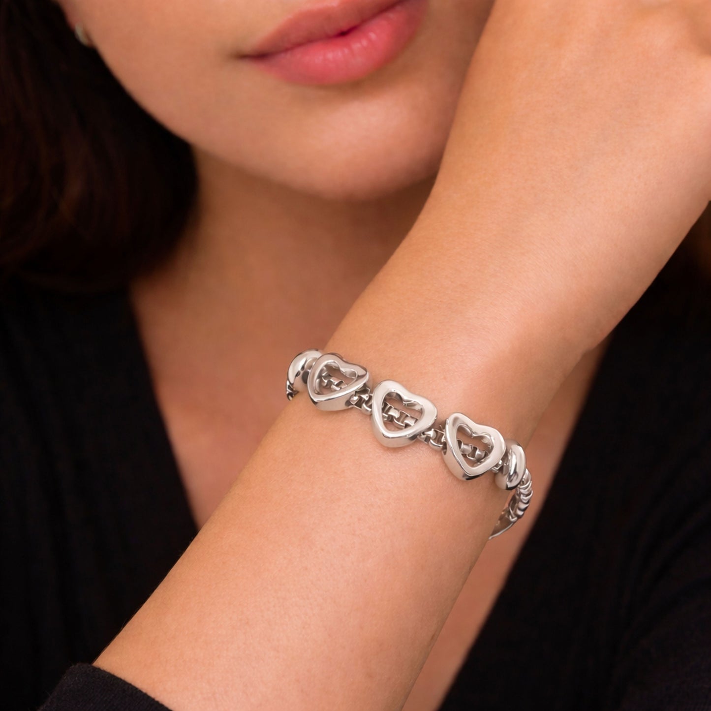 Pulseira Three Hearts - em aço inoxidável