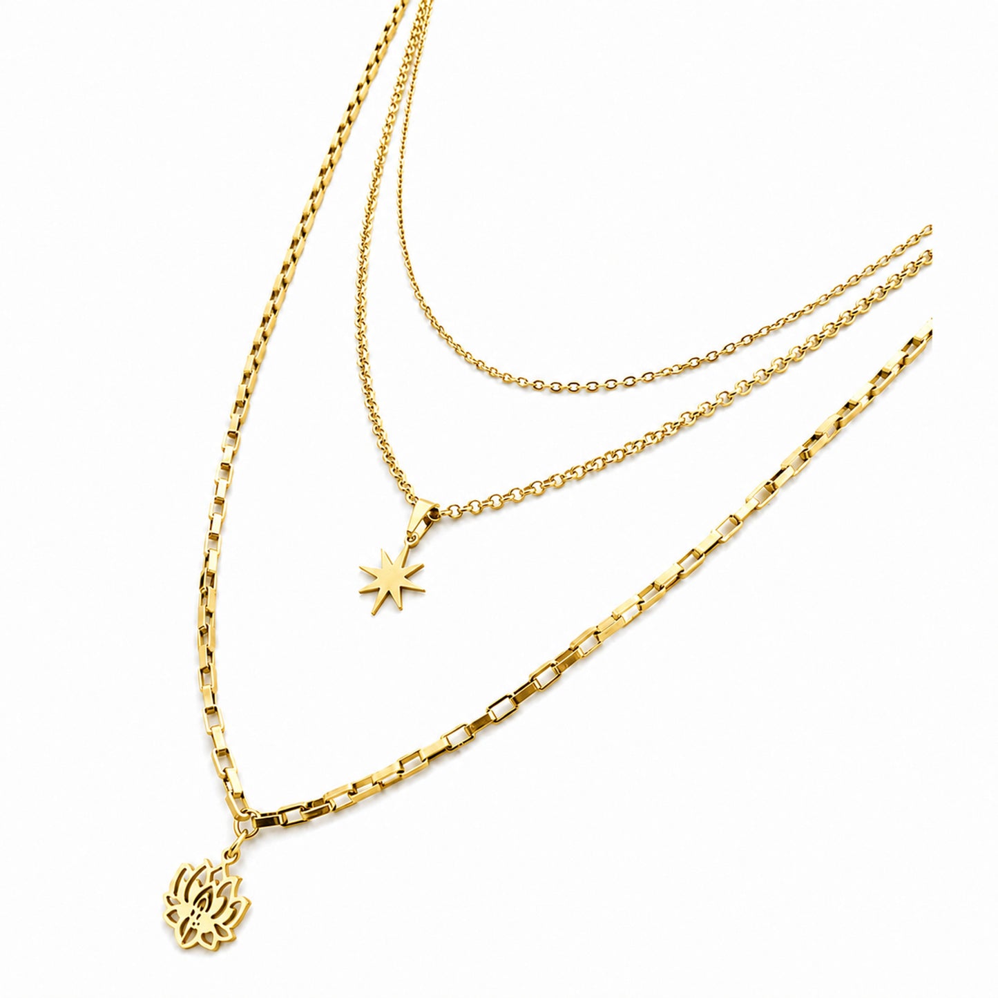 Colar Star Lótus - em aço inoxidável dourado