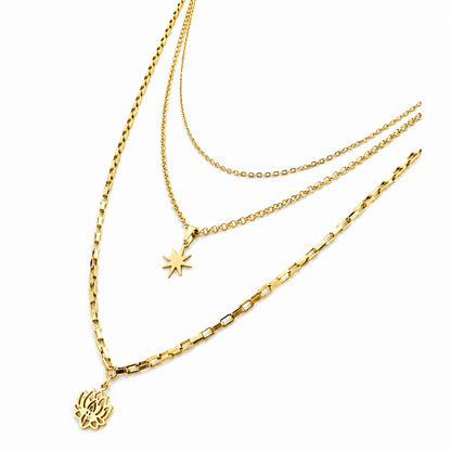 Colar Star Lótus - em aço inoxidável dourado