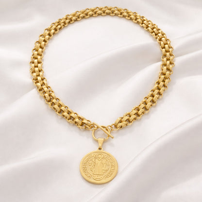 Colar San Benito - em aço inoxidável dourado