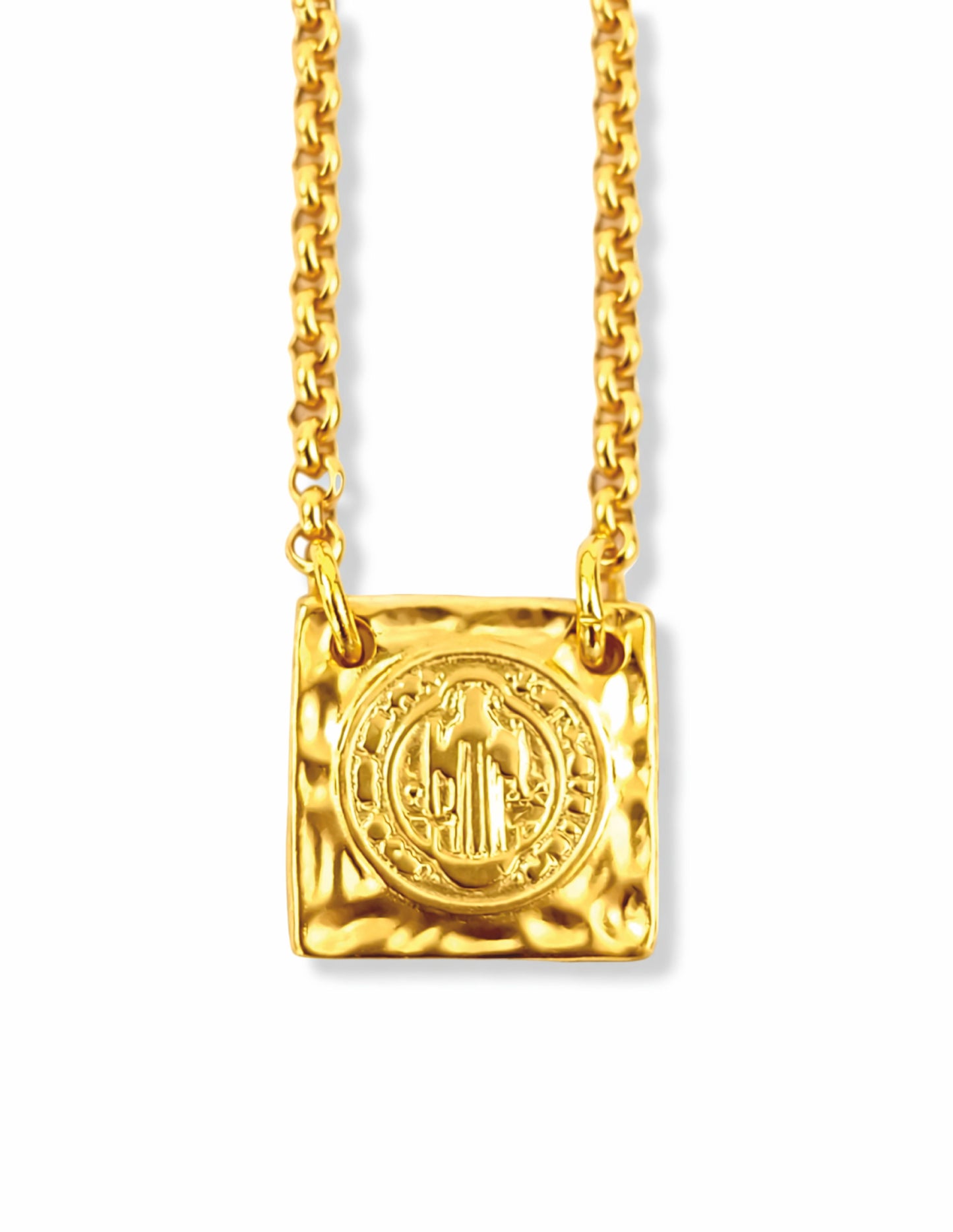 Escapulário St. Benedict`s - em aço inoxidável dourado