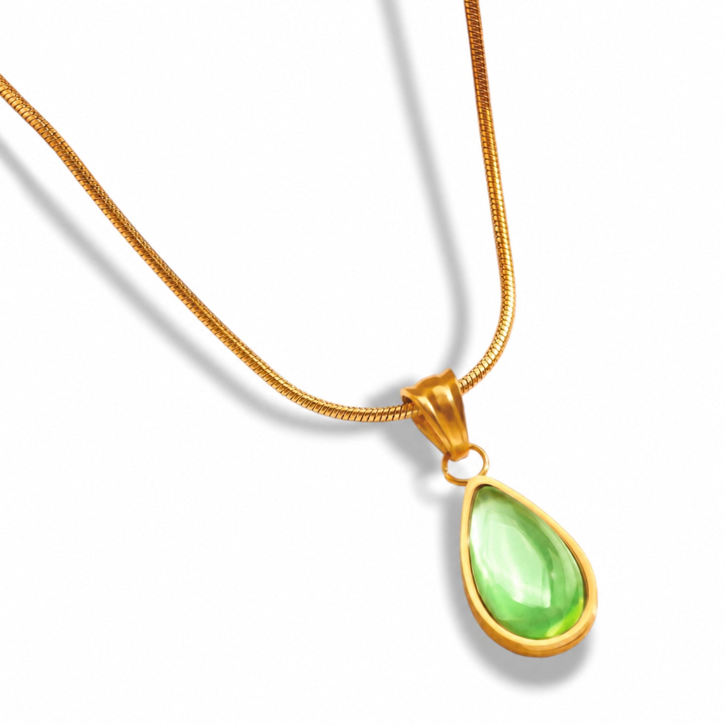 Colar Green Drop - em aço inoxidável dourado